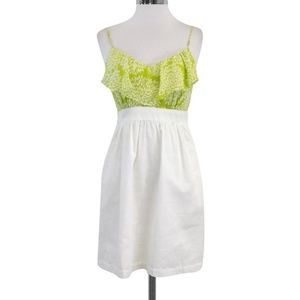 Shoshanna Lime & White Ruffled Floral Silk Dress